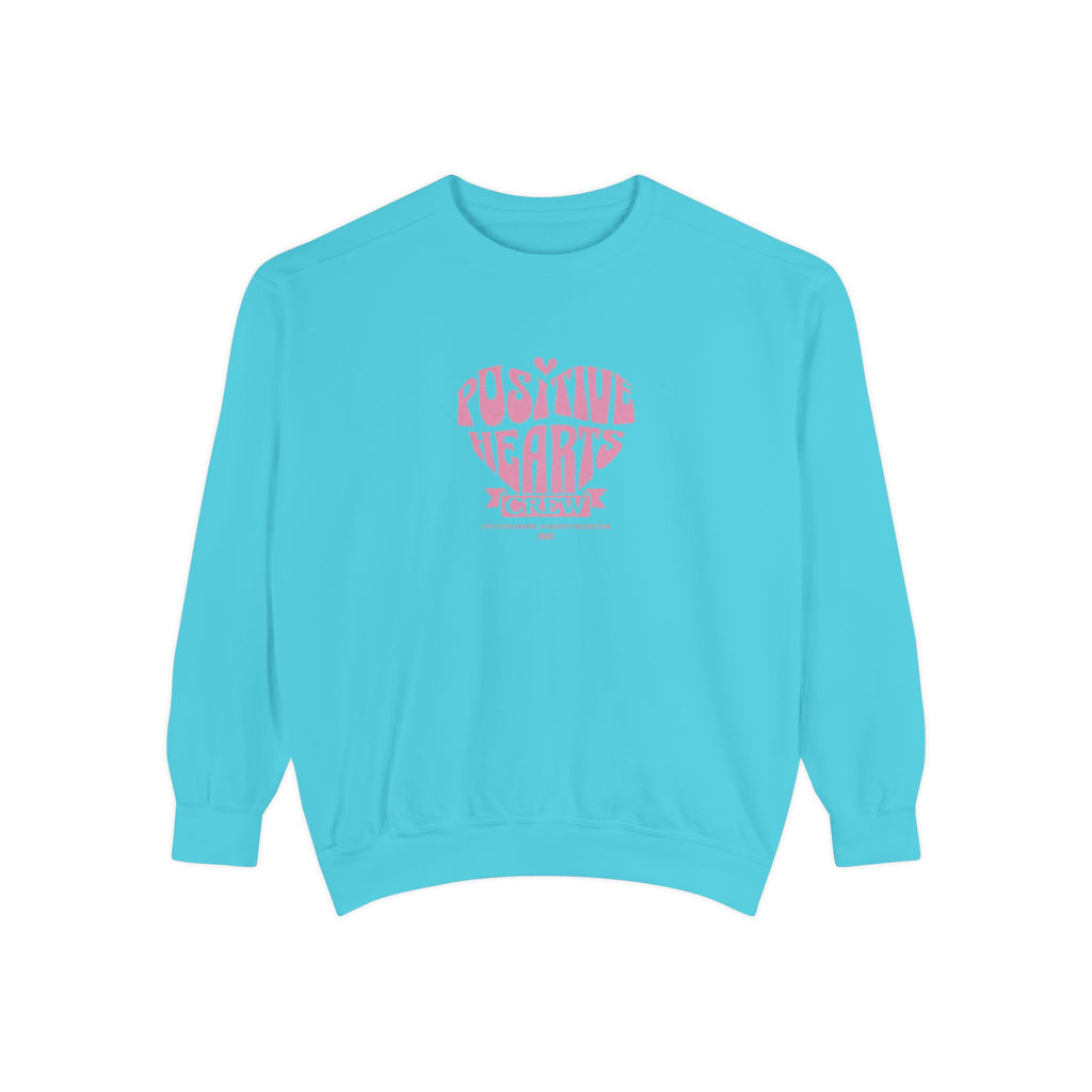 Positive Hearts Sweatshirt — "Positive Hearts" Graphic Crewneck with Philippians 4:13 Cross Back