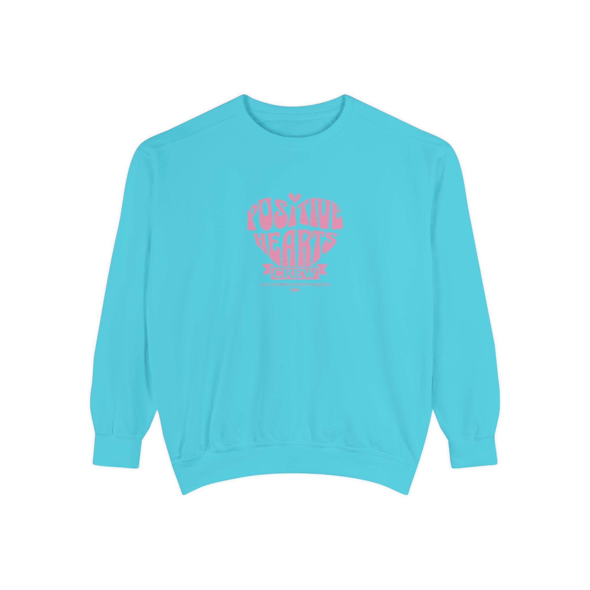 Positive Hearts Sweatshirt — "Positive Hearts" Graphic Crewneck with Philippians 4:13 Cross Back