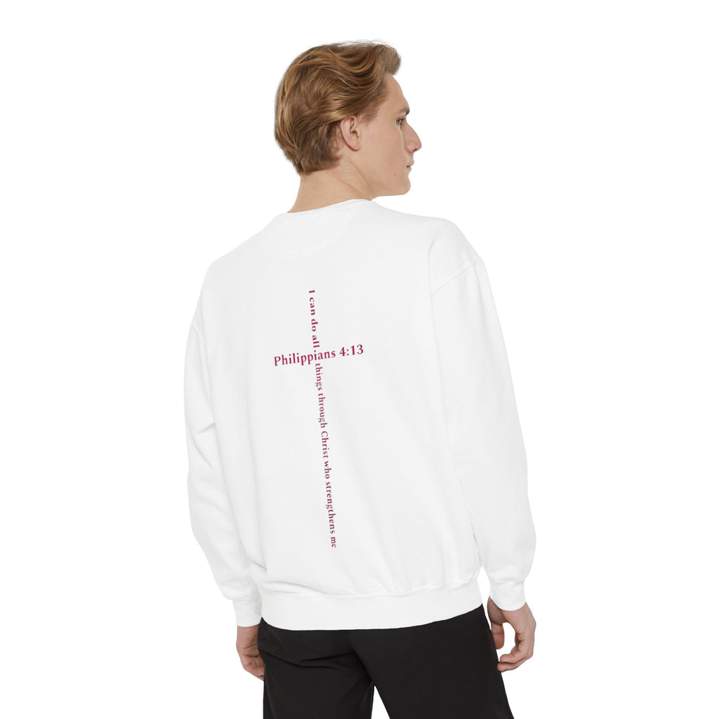 Positive Hearts Sweatshirt — "Positive Hearts" Graphic Crewneck with Philippians 4:13 Cross Back