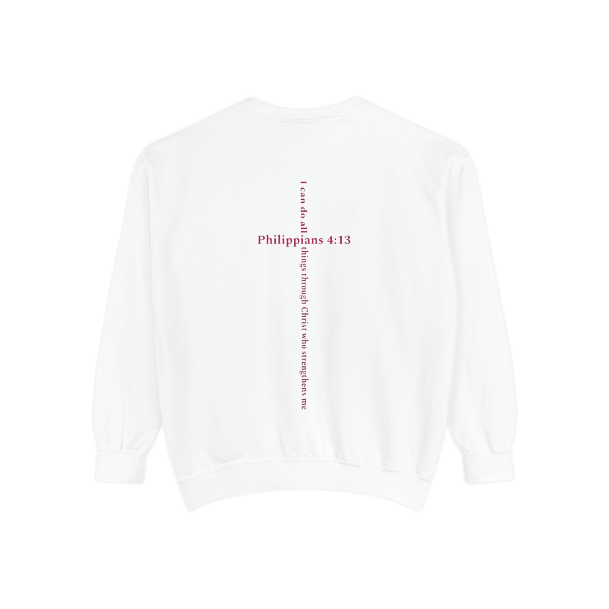 Positive Hearts Sweatshirt — "Positive Hearts" Graphic Crewneck with Philippians 4:13 Cross Back