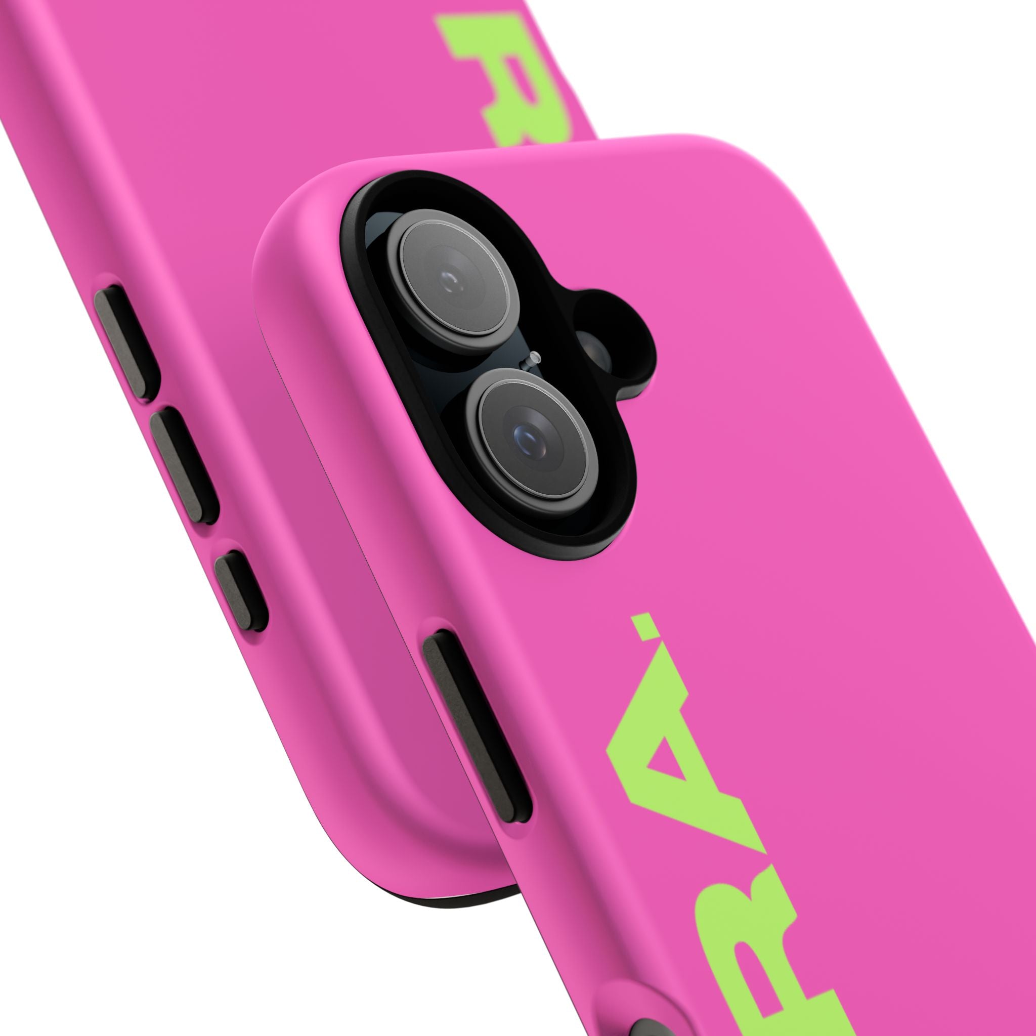 Aura Tough Phone Case — Neon Pink with Lime 'AURA' Logo