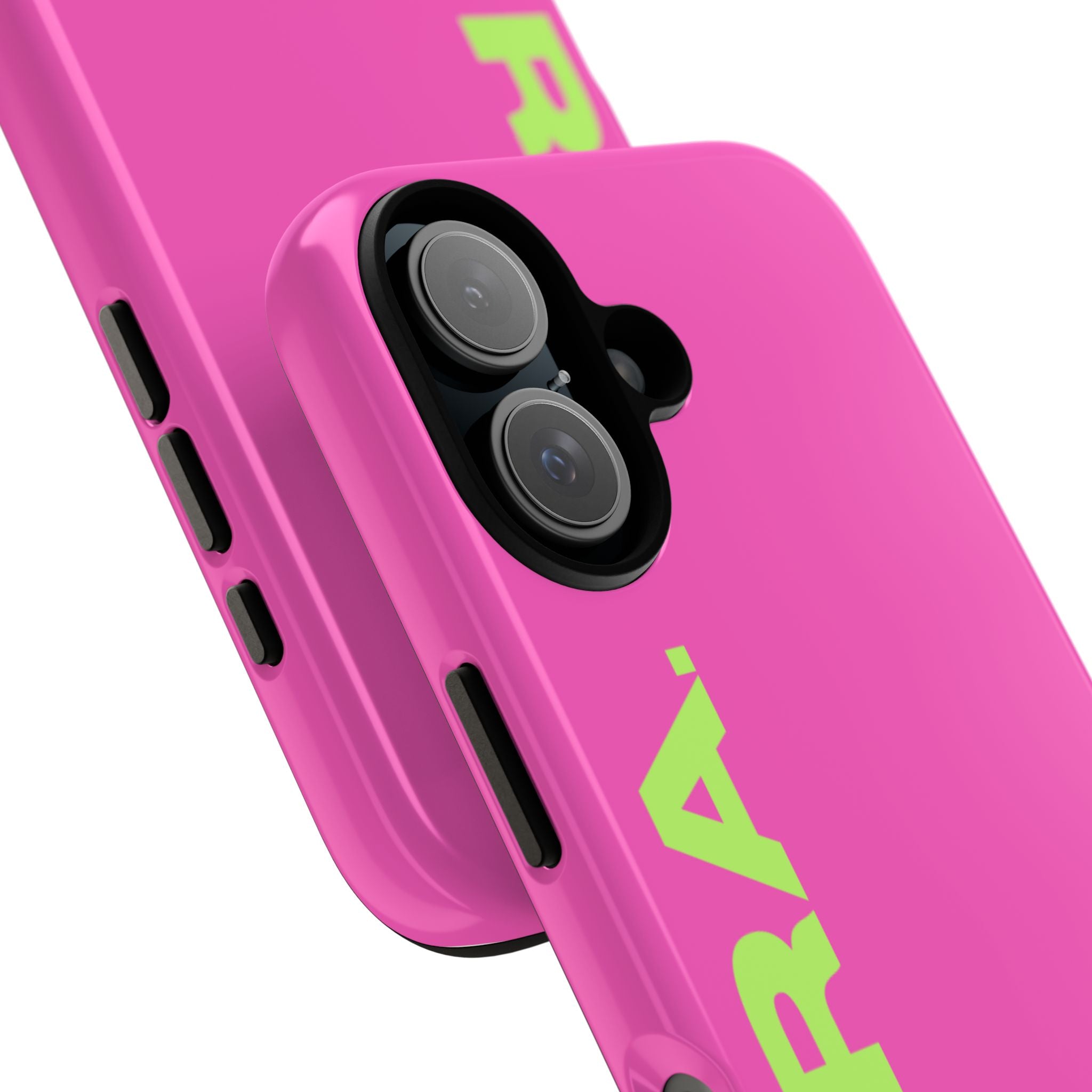 Aura Tough Phone Case — Neon Pink with Lime 'AURA' Logo