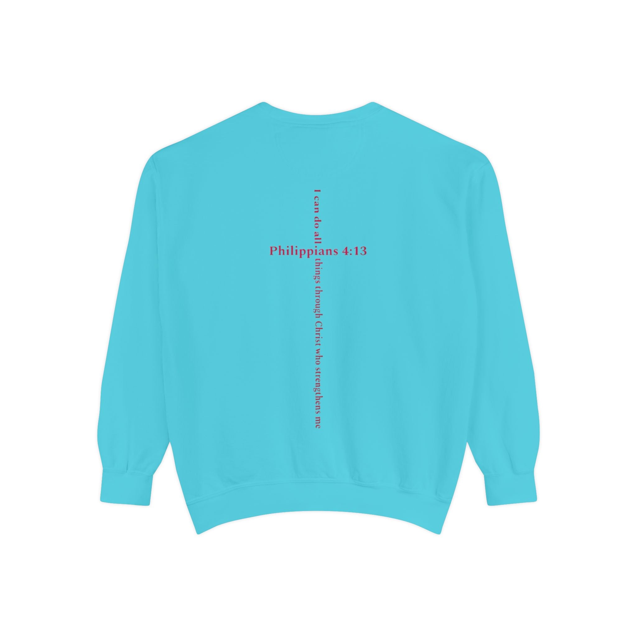 Positive Hearts Sweatshirt — "Positive Hearts" Graphic Crewneck with Philippians 4:13 Cross Back
