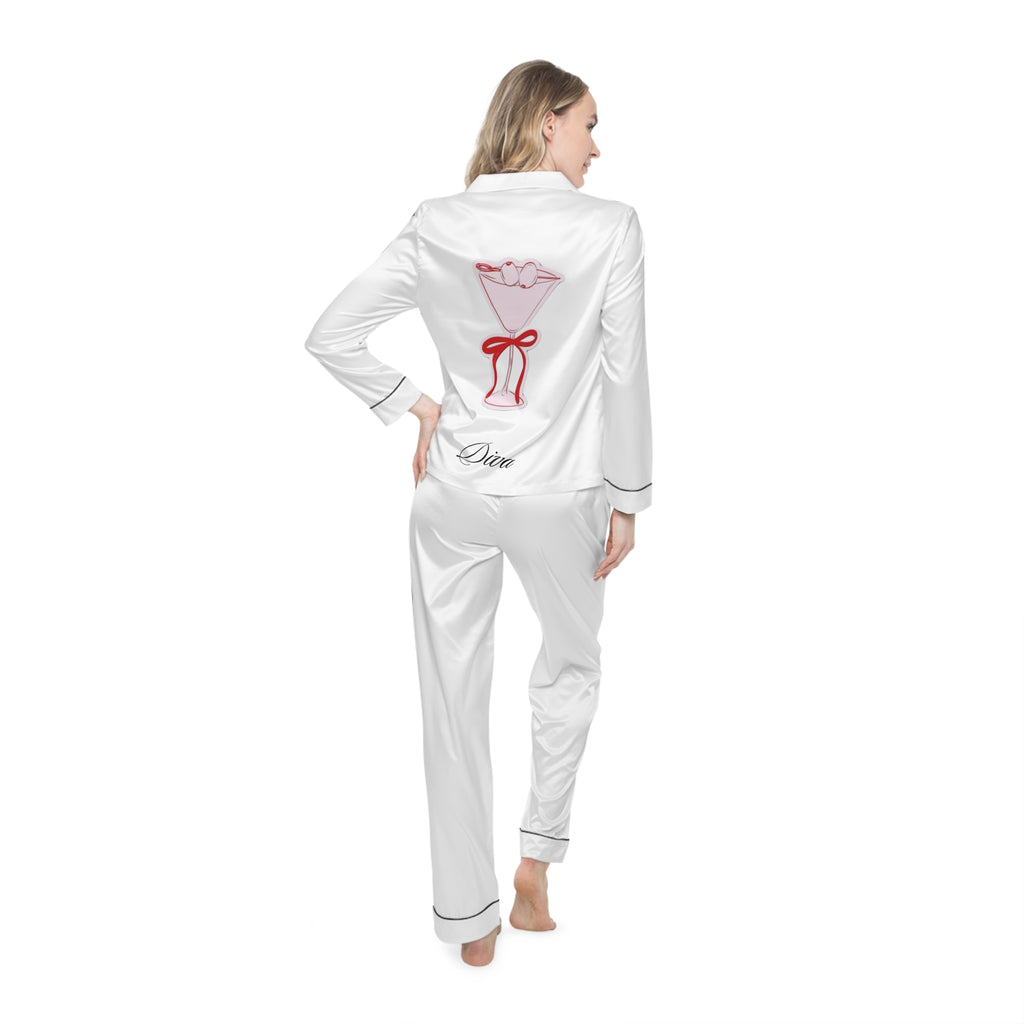 Women's Satin Pajama Set — 'Dawn' Embroidered Rose Bouquet Loungewear