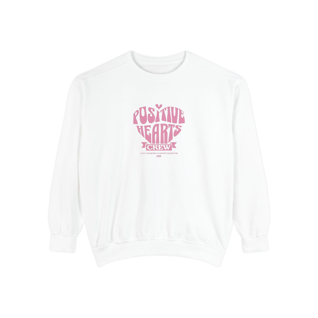 Positive Hearts Sweatshirt — "Positive Hearts" Graphic Crewneck with Philippians 4:13 Cross Back