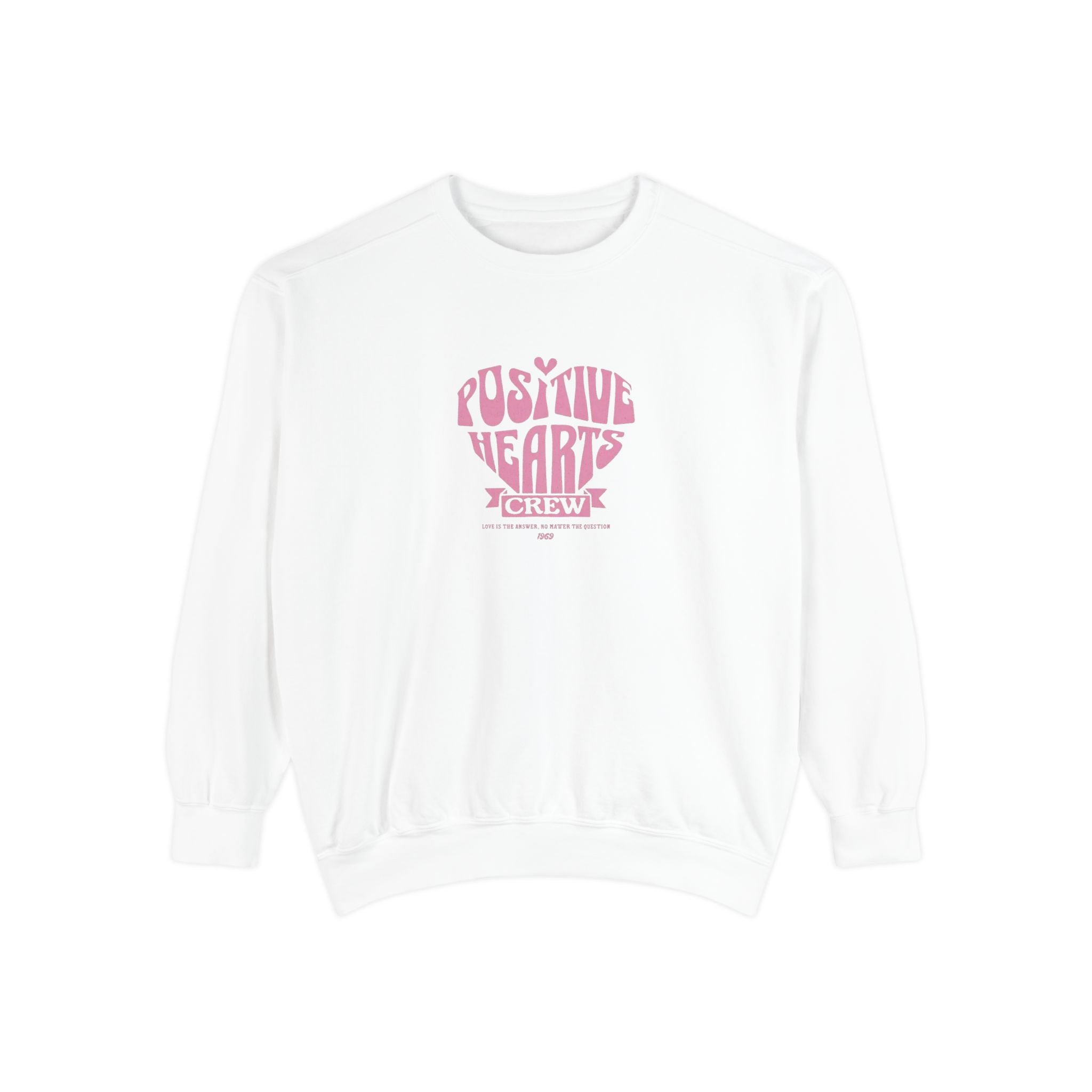 Positive Hearts Sweatshirt — "Positive Hearts" Graphic Crewneck with Philippians 4:13 Cross Back