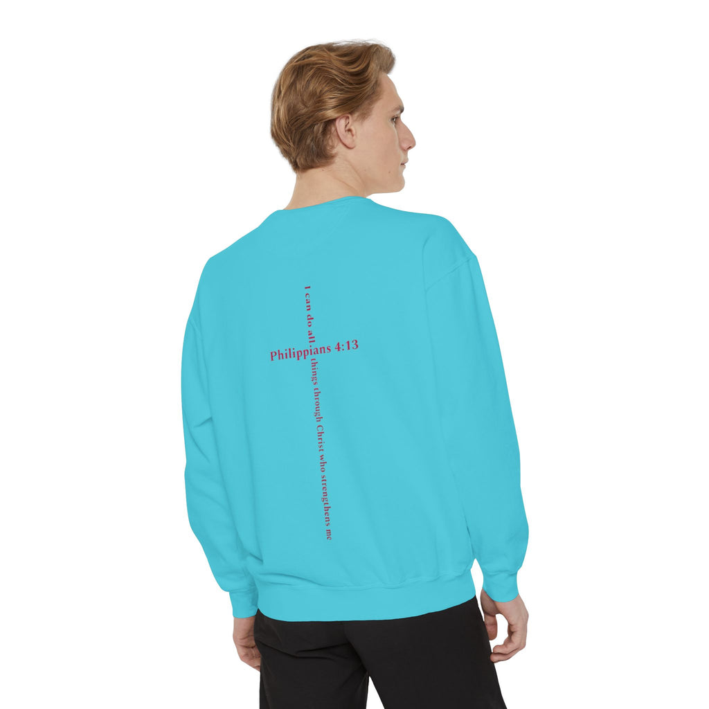 Positive Hearts Sweatshirt — "Positive Hearts" Graphic Crewneck with Philippians 4:13 Cross Back