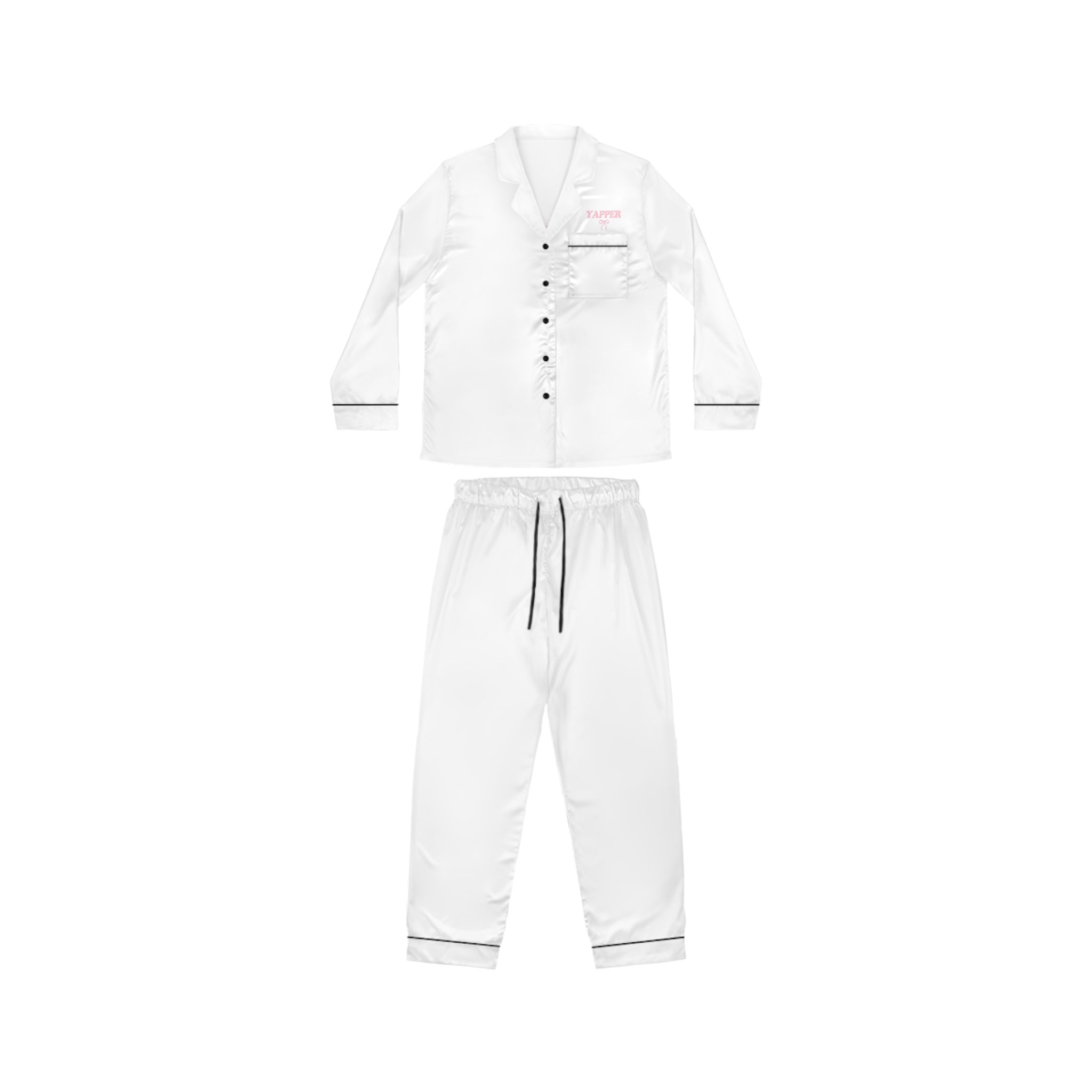 Women's Satin Pajama Set — 'Dawn' Embroidered Rose Bouquet Loungewear