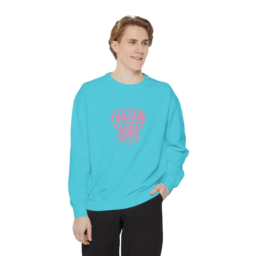 Positive Hearts Sweatshirt — "Positive Hearts" Graphic Crewneck with Philippians 4:13 Cross Back