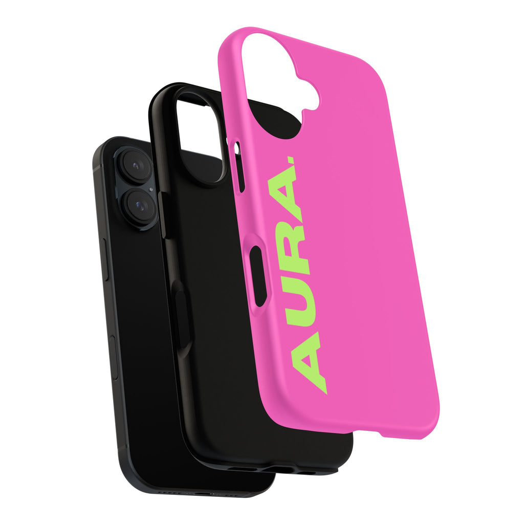 Aura Tough Phone Case — Neon Pink with Lime 'AURA' Logo