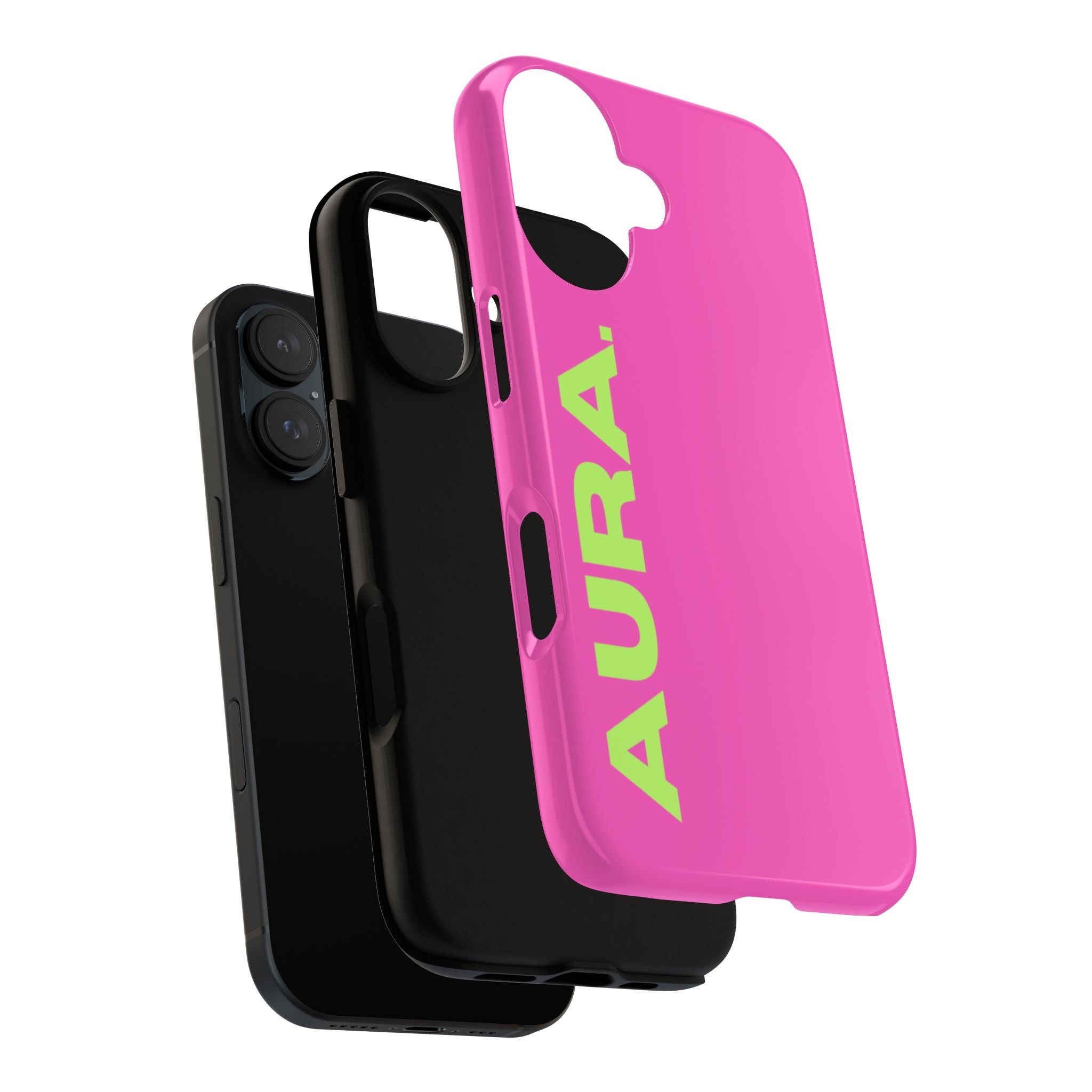 Aura Tough Phone Case — Neon Pink with Lime 'AURA' Logo