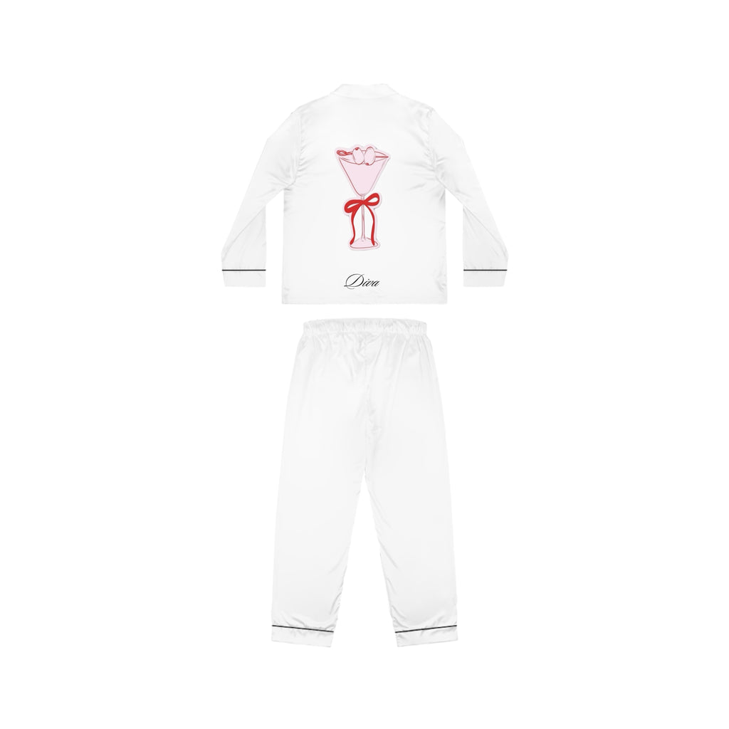 Women's Satin Pajama Set — 'Dawn' Embroidered Rose Bouquet Loungewear