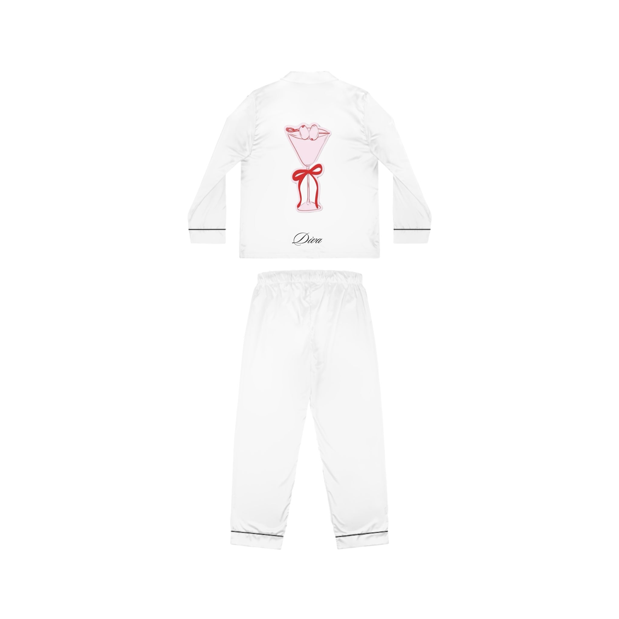 Women's Satin Pajama Set — 'Dawn' Embroidered Rose Bouquet Loungewear