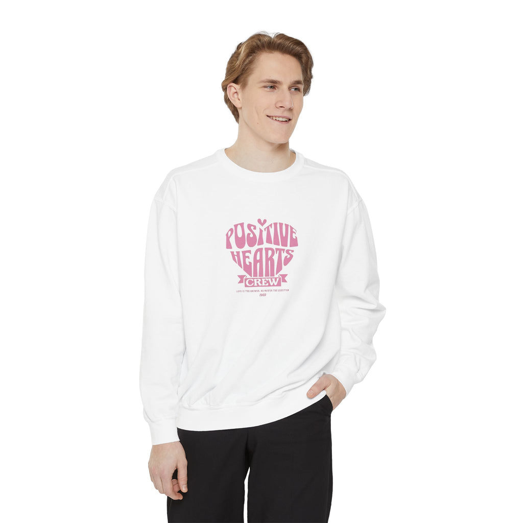 Positive Hearts Sweatshirt — "Positive Hearts" Graphic Crewneck with Philippians 4:13 Cross Back